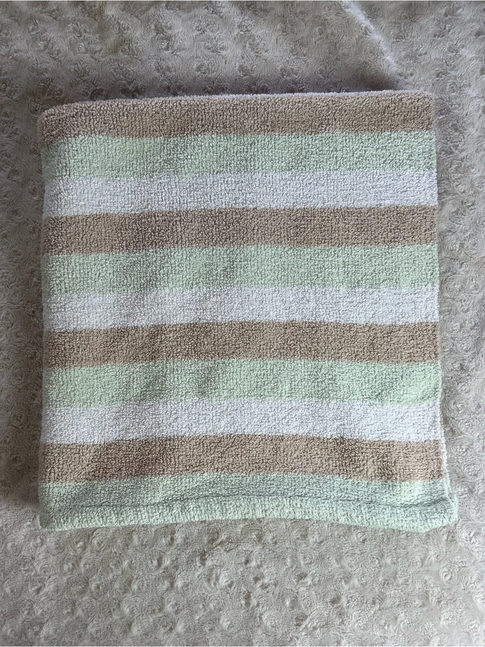Carter's Green Tan White Stripes Baby Blanket Chenille Soft Security Lovey